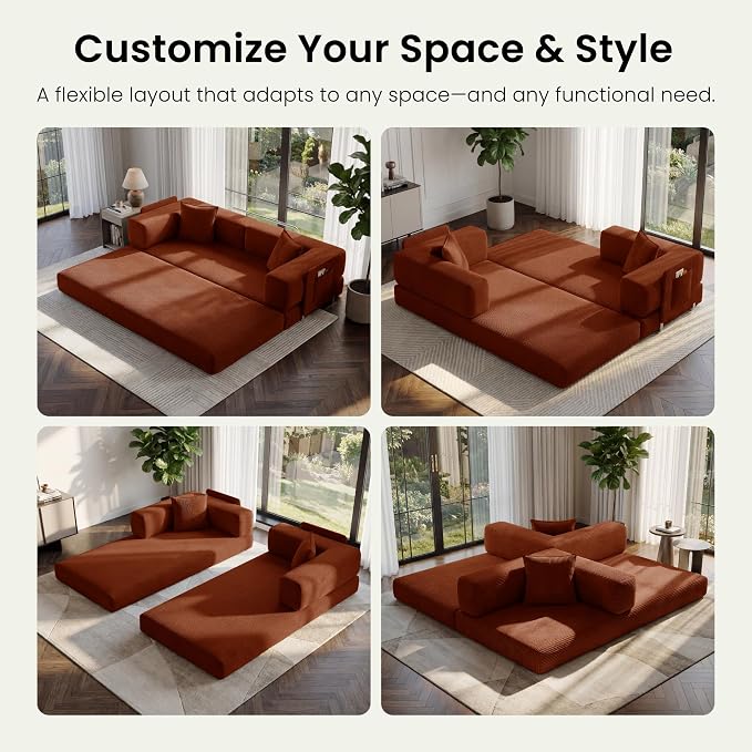 78.8" Convertible Futon Sofa Bed, Corduroy Futon Couch - Image 3