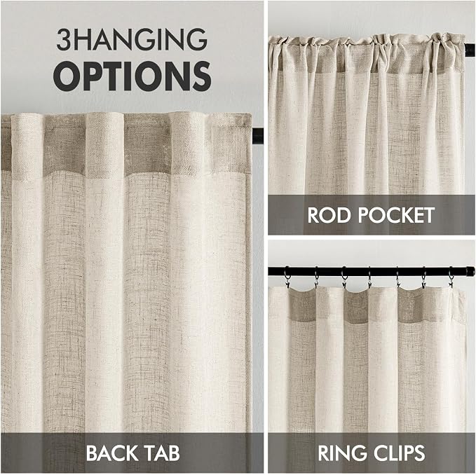 MIULEE Cream Linen Curtains 52x108 Inches Long - Image 3