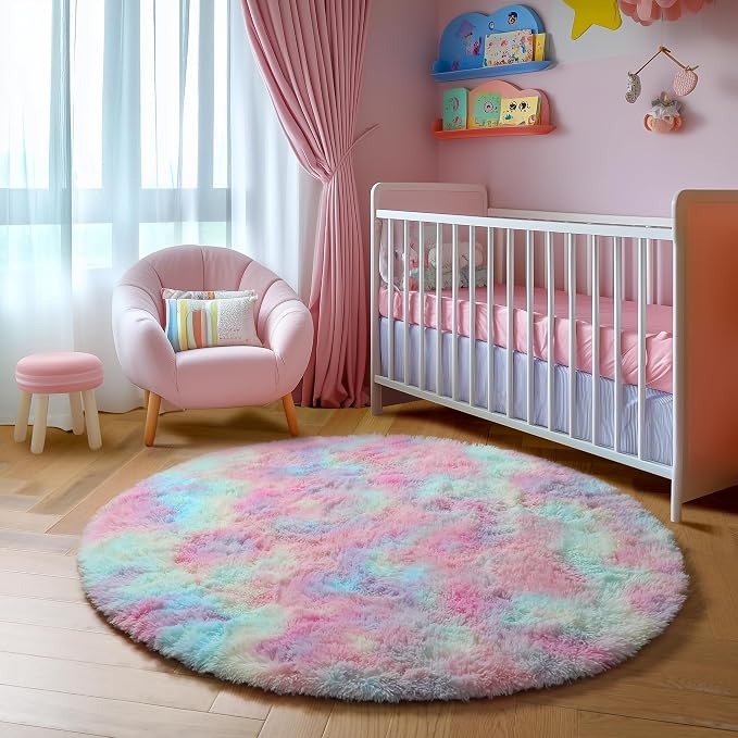 Amdrebio Rainbow Big Round Furry Area Rug 7Ft - Image 8