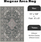 6x9 Black Grey Retro Floral Washable Area Rug - Image 2