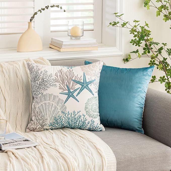 Tritard Nautical Coastal Throw Pillow Covers 16x16 Set of 2 Beach Themed Ocean - Image 3