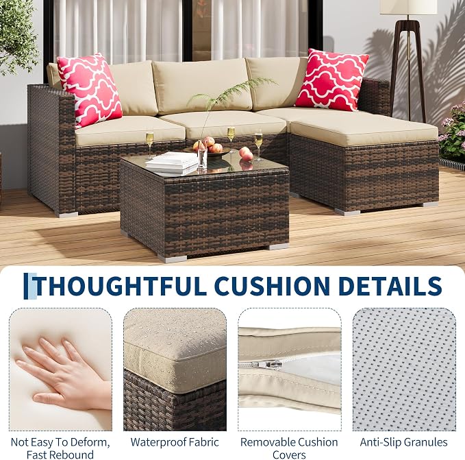 5-Piece Outdoor Sectional Sofa Set, All-Weather PE Rattan Patio Furniture - Image 3