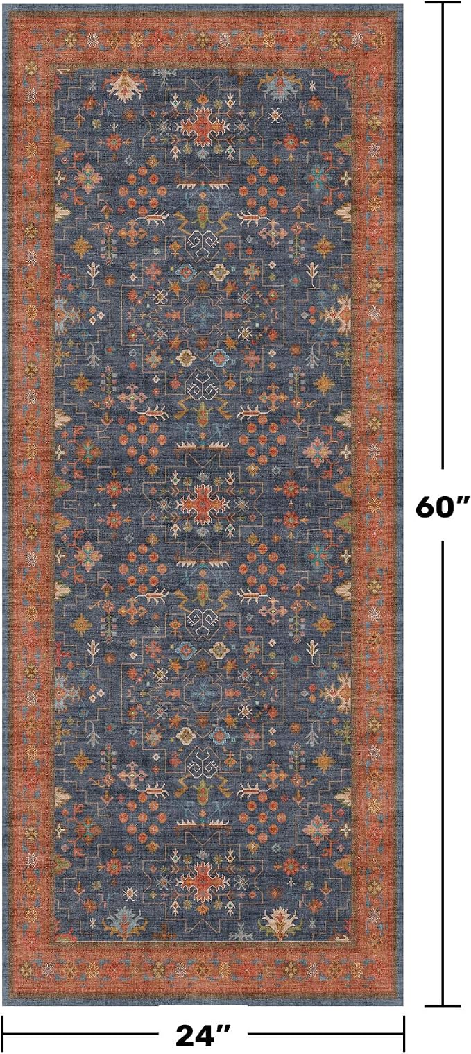 Navy Blue Runner Rug 2x5 for Hallway, Laundry Room, Washable Non Slip Non Skid - Image 2