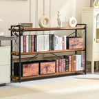 HCHQHS Bookshelf, 3-Tier Long Industrial Bookcase, Rustic Open Book Shelf - Image 7