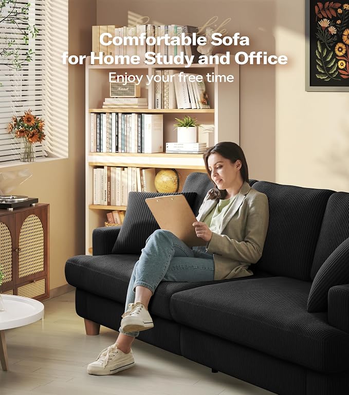 87in Corduroy Couch, Kidirect Sofa No Tool Assembly, Comfy Couches - Image 9