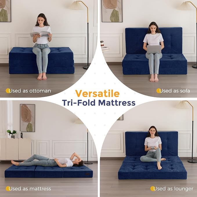 MAXYOYO 6" Folding Sofa Bed for Floor, Tufted Tri-Fold Floor Mattress - Image 3