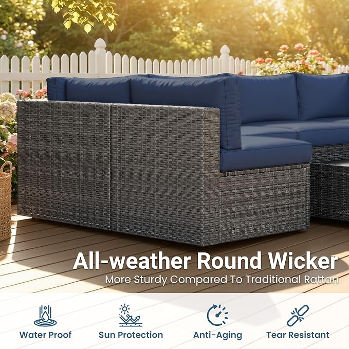 May in Color 7 Pieces Wicker Outdoor Patio Furniture Set, Patio Sectional Sofa - Image 3