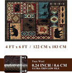Rustic Cabin Area Rug 4x6, Machine Washable Lodge Bear Rug, Non-Slip Low Pile - Image 2