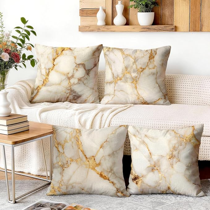 OBSEDE Gold Foil Marble Decorative Throw Pillow Covers 18 × 18 in, Couch - Image 5