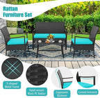 Tangkula 4 Pieces Rattan Conversation Set, Patio Sofa Couch Set - Image 5