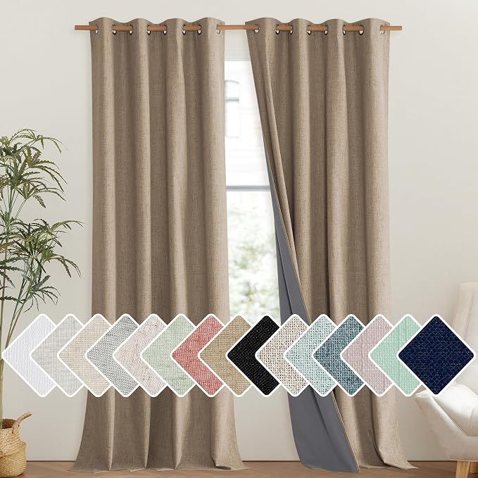 NICETOWN Burlap Vintage Open Linen Weave Flax Thermal Curtains, 100% Blackout by NICETOWN