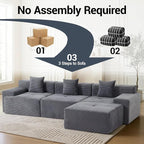 119'' Modular L-Shaped Boneless Sectional, Corduroy Deep Seat Cloud Sectional - Image 7