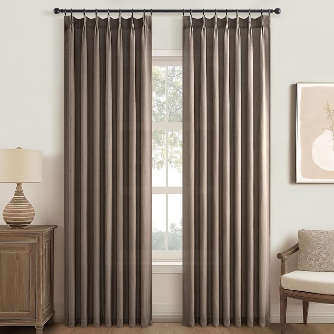 96 Inches Long Pleated Sheer Curtains, Dark Linen Blended Light Filtering - Image 9