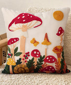 Embroidered Throw Pillow Cover 20x20 Inch, Mushroom Moon | Decorative Pillow by Kokaaee