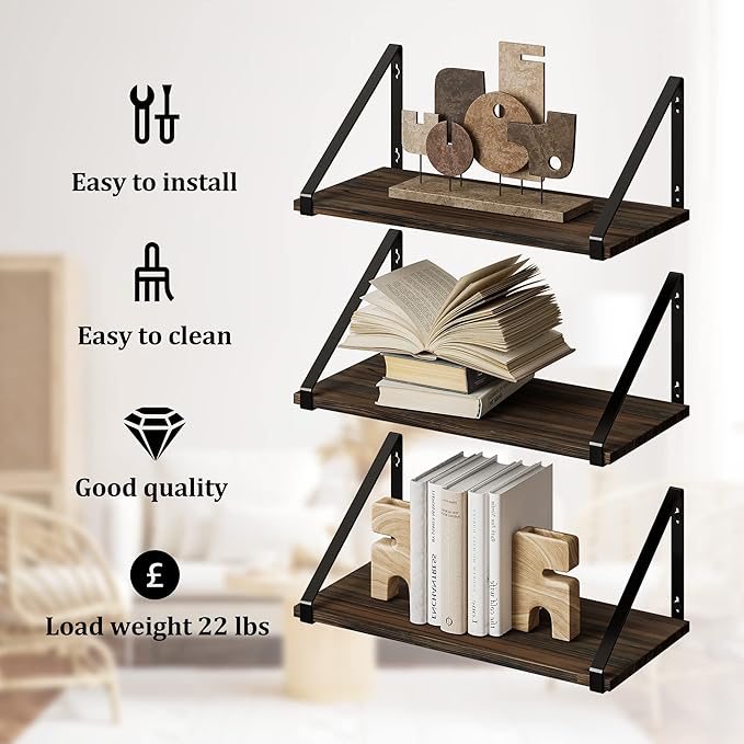 BAMEOS Floating Shelves Rustic Wood Wall Shelf, Small Bookshelf - Image 6