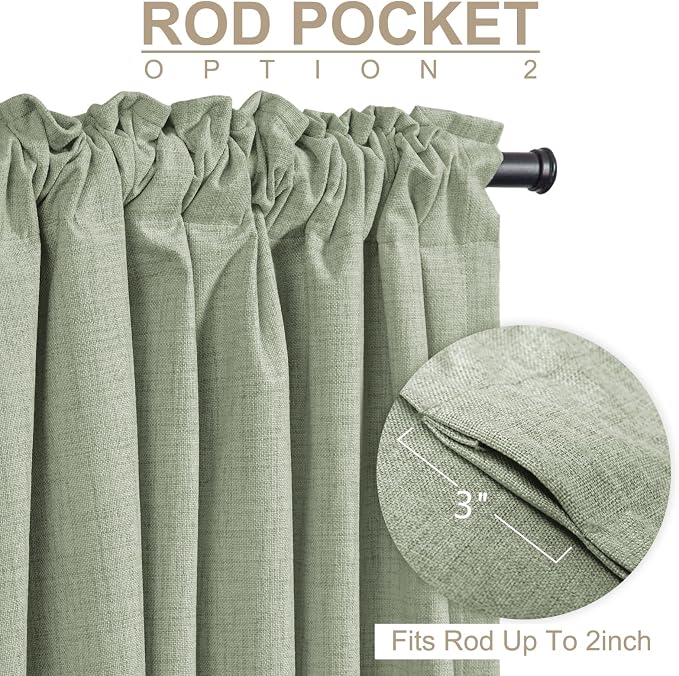 Faux Linen Total Blackout Sliding Door Curtains 96 Inches Long, Sage Green | - Image 4