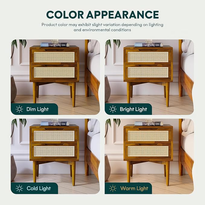 Bme Oliver Solid Wood Rattan Nightstand/Side Table/End Table, Fully Assembled - Image 7