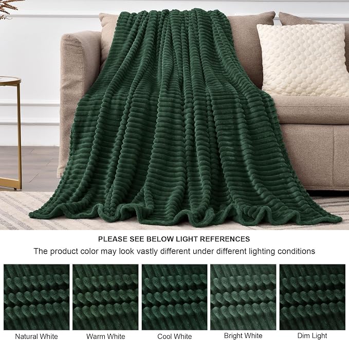 BEDELITE 3D Ribbed Emerald Green Fleece Twin Blanket - Image 6