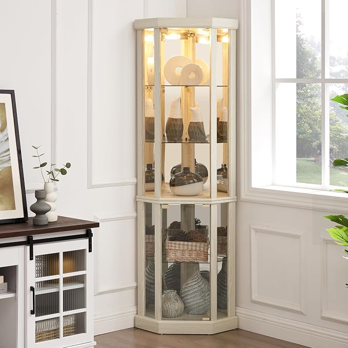 Corner Curio Cabinet, Light Bulb Inclued, Wine Bar China Cabinet - Image 9