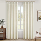 PleatedDrapes 86 Inch Cream Beige Thick Natural Linen Curtains by PleatedDrapes