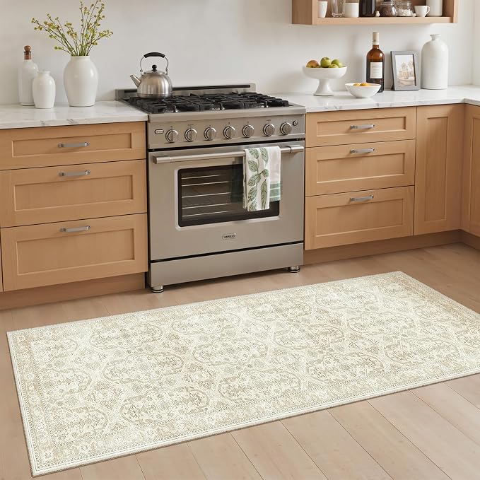 Soalmost Runner Rug 2x6 Washable Kitchen Hallway Runners Beige/Brown | Non-Slip - Image 3