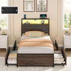 Rolanstar Twin Bed Frame with 4 Storage Drawers & 2-Tier Storage Headboard - Image 8