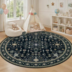 Round Area Rug for Living Room: 6ft Washable Rug for Bedroom Black | Vintage - Image 5