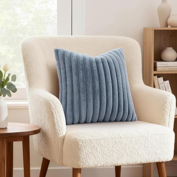 decorUhome Fall Faux Fur Throw Pillow Covers 20x20 Set of 2 Grey Blue | - Image 4