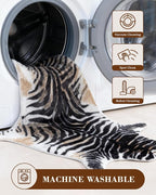 Zebra Print Rug for Living Room, Faux Fur Zebra Hide 5.2x7 Feet Animal Skin Rug - Image 3