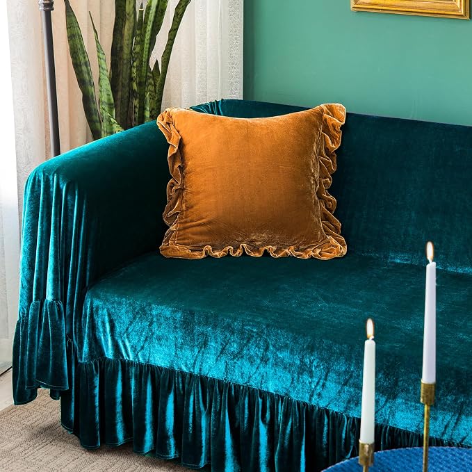 GLORY SEASON Velvet Sofa Cover Soft Decorative Luxurious Solid Exquisite Ruffle - Image 7