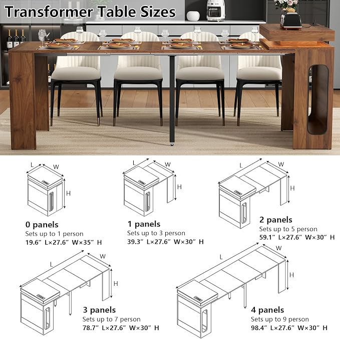 Extendable Dining Table with Charging Station, Convertible Folding Console Table - Image 5