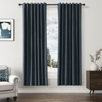 Vintage Blue 100% Blackout Linen Curtains 72 Inch Length 2 Panels Set by Guken
