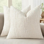 MIULEE Chenille Textured Euro Pillow Covers Cream White 24x24 Set of 2 | Slubby by MIULEE