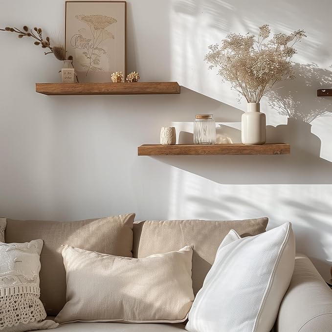 Rustic Brown Floating Shelves for Wall，24in Wall Mounted Display Ledge Shelves - Image 3