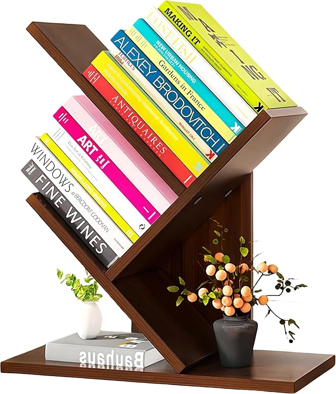 Godferyxin Tree Bookshelf, Small Bookshelf, 3 Tier Wood Mini Book Shelf and by Godferyxin