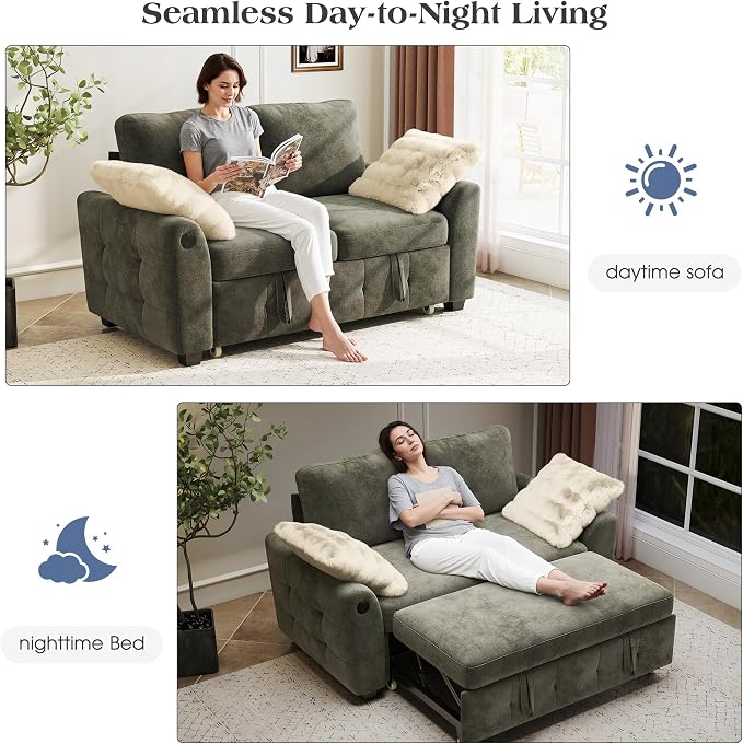 Ihanherry 59-inch Convertible Sofa Bed, Pull Out Sleeper - Image 3