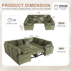Hanherry Sectional Sofa with Pull Out Couch Bed, Corduroy Sleeper Sofa with 2 - Image 2