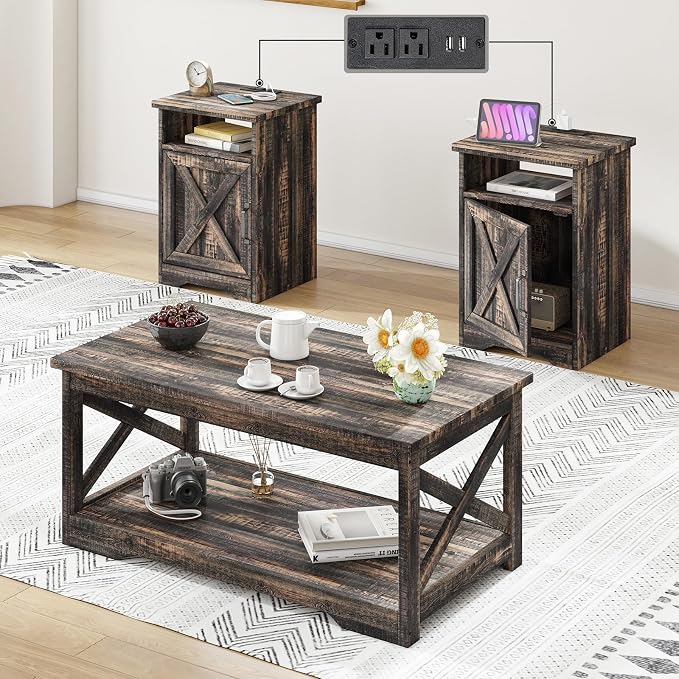 AMERLIFE 3-Piece Farmhouse Table Set Includes Coffee Table& Two End Tables - Image 7