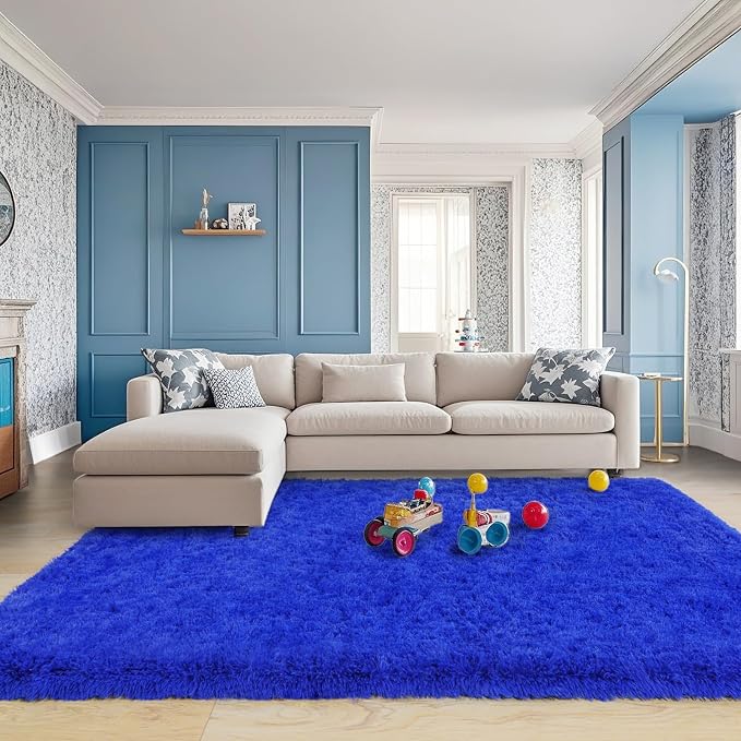 9x12 Area Rug for Living Room, Shag Large Rug for Bedroom, Royal Blue | Soft - Image 5