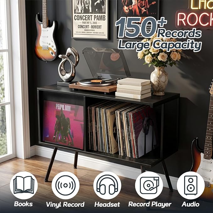 Faesun Flip Top Record Player Stand, Large Turntable Stand Holds up to 150+ - Image 4
