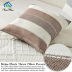 AmHoo Pack of 2 Farmhouse Stripe Check Throw Pillow Covers Set Case Cotton - Image 3