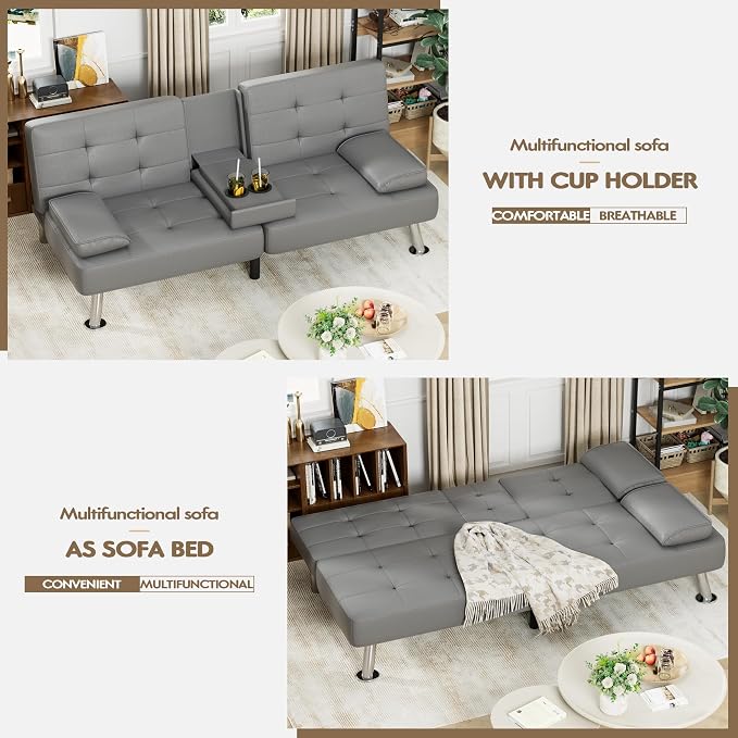Homall Futon Sofa Bed, Leather Futon Couch - Image 6