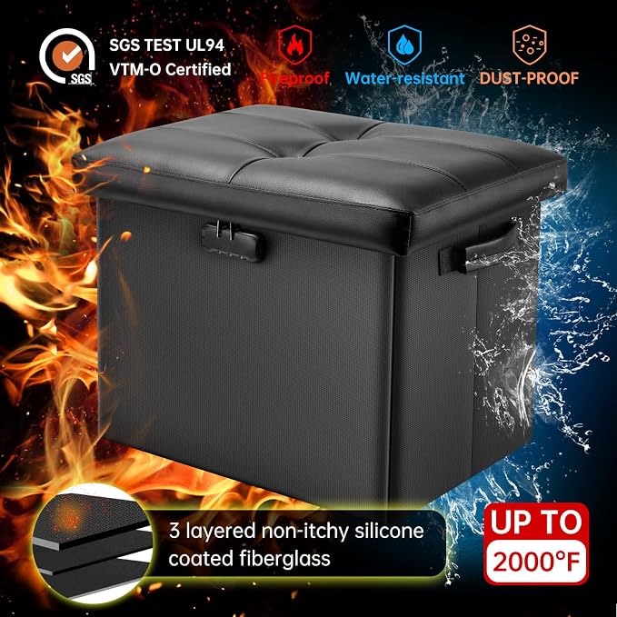 DocSafe Storage Ottoman with Lock, Fireproof Folding Ottoman Foot Rest Stool - Image 5