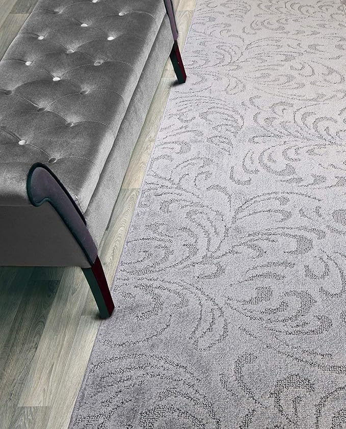 Custom Length Hallway Runner Rug, Slip Resistant, Floral Grey, 26 Inch X 19 feet by ORFAHOME