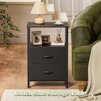 Huuger Night Stand with 2 Drawers, Bed Side Table with Open Shelf, Wooden Top - Image 6