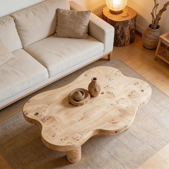 40" Cloud Coffee Table with 4 Round Table Legs, Modern Irregular Center Table - Image 4