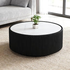 29.52" Round Marble Coffee Table, Modern Fluted Coffee Table w/White Sintered - Image 3