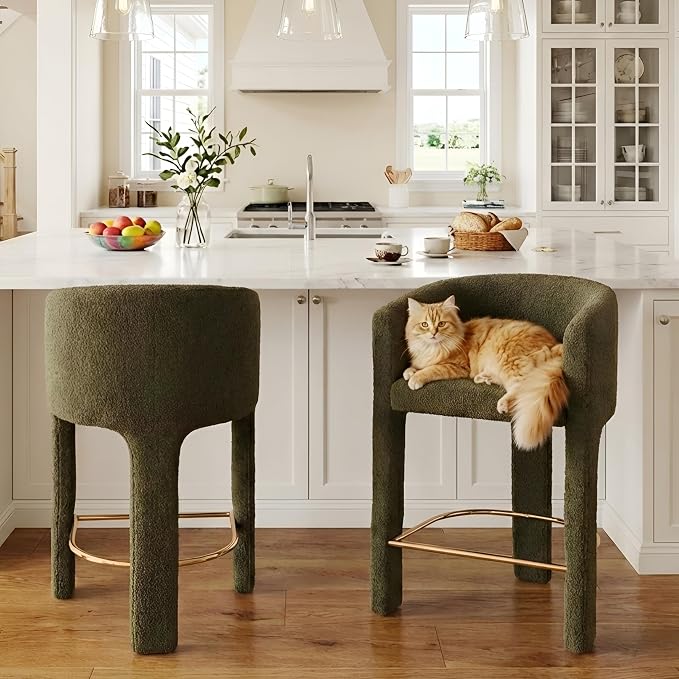 HNY Modern Counter Height Bar Stools, 26”H Barrel Counter Stools - Image 7