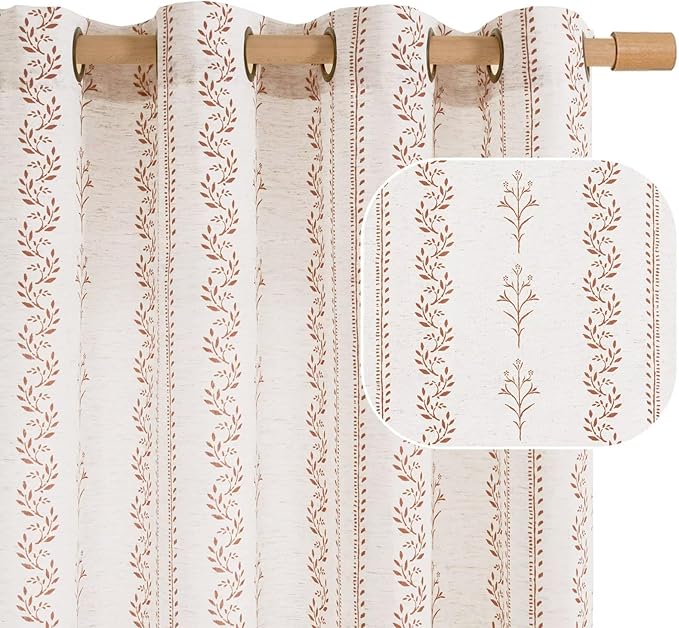 BGment Terracotta Boho Curtains Leaf Floral Print Cottage Core Botanical by BGment