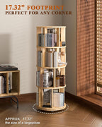 4-Tier Solid Wood Rotating Bookshelf on Wheels, 360° Spinning Book Shelf Tower - Image 6